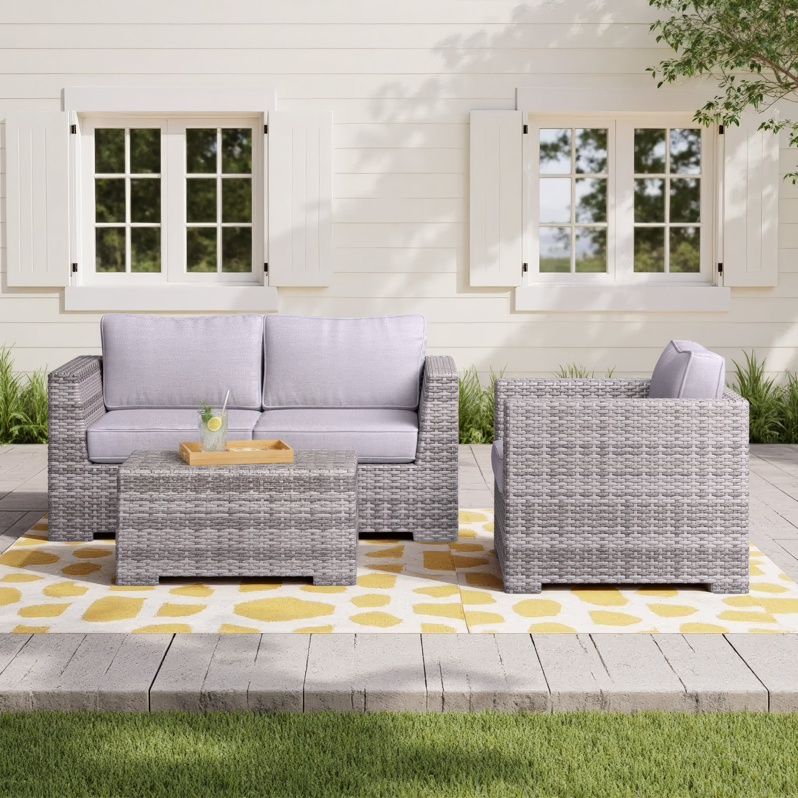 McDougal 3-Person Patio Seating Group, Mixed Grey