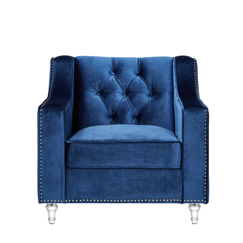 Fauteuil club en velours capitonné en velours, Bleu velours