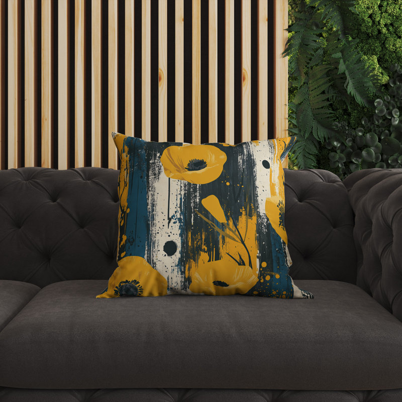 Coquelicot expressionniste intérieur/extérieur 26x26, Carré 26 po, Beige, jaune