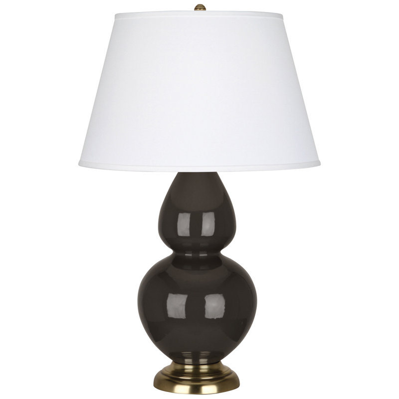 Lampe de table double gourde 30 po, Blanc blanc, H 31 po x l 19 po x P 19 po, Céramique émaillée gris cendre / bronze patiné