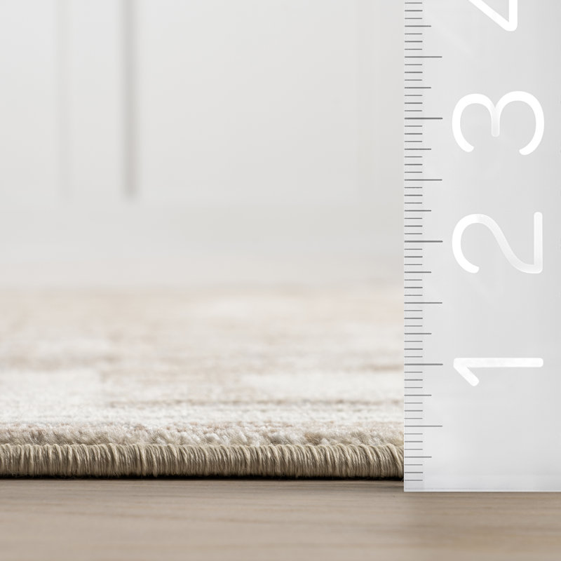 Olvera Beige Geometric Border Synthetic Area Rug, 5' x 7'