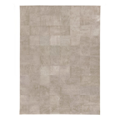 Distressed Suede Leather Geometric Area Rug