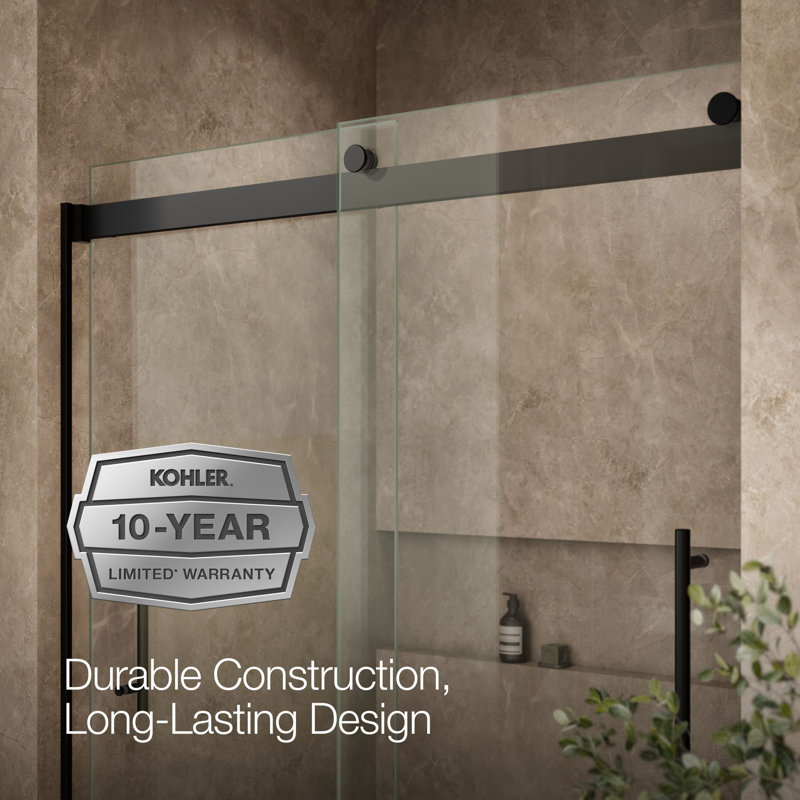 Levity Plus Less Sliding Bath Door, 61-9/16 In. H X 56-5/8 - 59-5/8 In. W, With 5/16 In.-Thick Crystal Clear Glass, Black