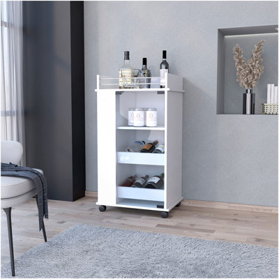 Lusk Bar Cart With 2-Bottle Holder Shelf, Glass Door And Casters by George Oliver