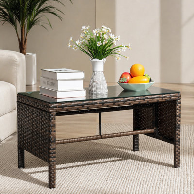 Outdoor Patio Furniture 1 Coffee Table With Clear Tempered Glass