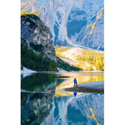 Man Standing At Braies Lake by Remedios - Wrapped Canvas Print