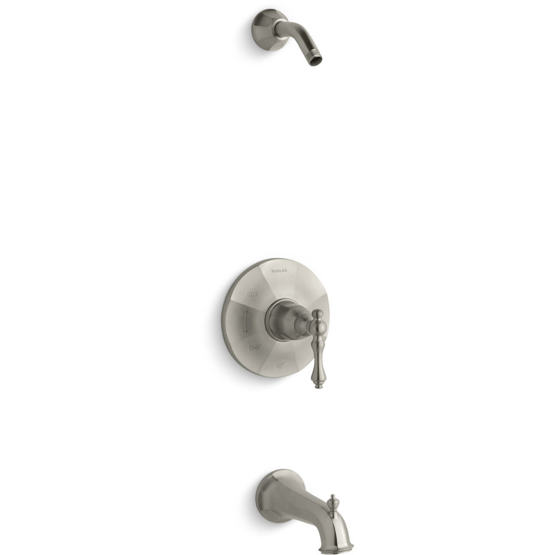 Garniture de valve de baignoire et douche Rite-Temp avec poignée levier et bec, sans pomme de douche, Nickel brossé éclatant