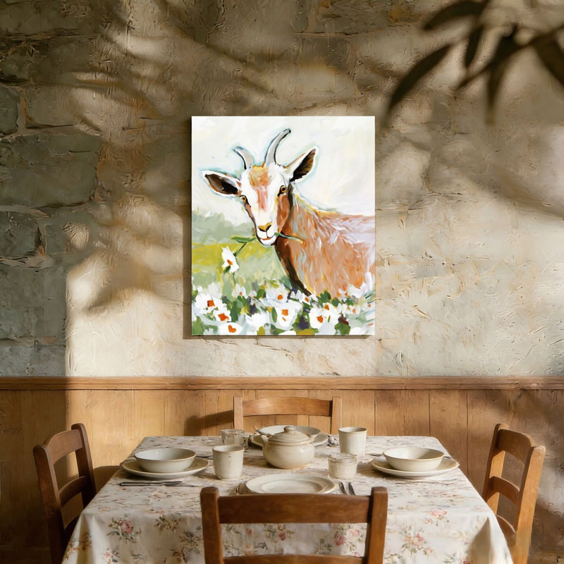 Pastorale chèvre et marguerite, art mural non encadré, L 36 po x l 24 po