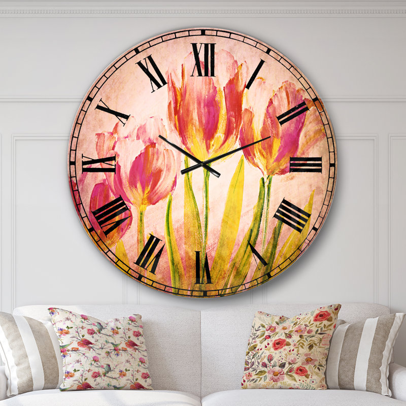 Red Tulips - Horloge murale traditionnelle, Surdimensionné