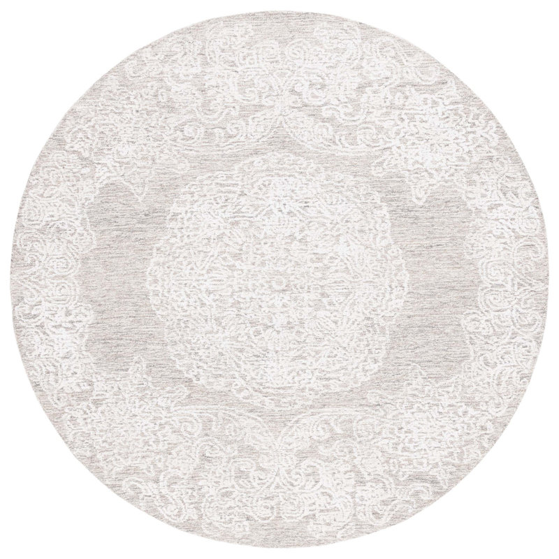Bathulda Hand Tufted Wool/Bamboo Silk/Cotton with Cotton Backing Floral Rug in Ivory/Beige, Round 6'