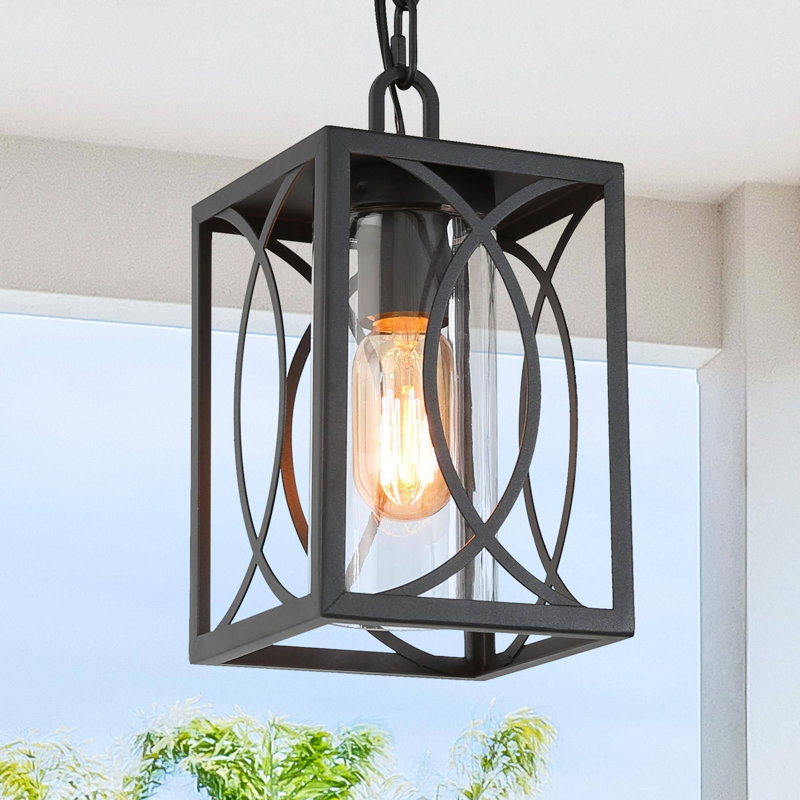1 suspension DEL extérieure à 1 lumière, verre transparent noir brossé, culot E26, pour endroits humides (lot de 1)