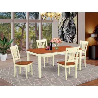 5 Piece Dinette Set for 4 Includes a Rectangle Dining Room Table with Butterfly Leaf and 4 Kitchen Dining Chairs, Buttermilk & Cherry