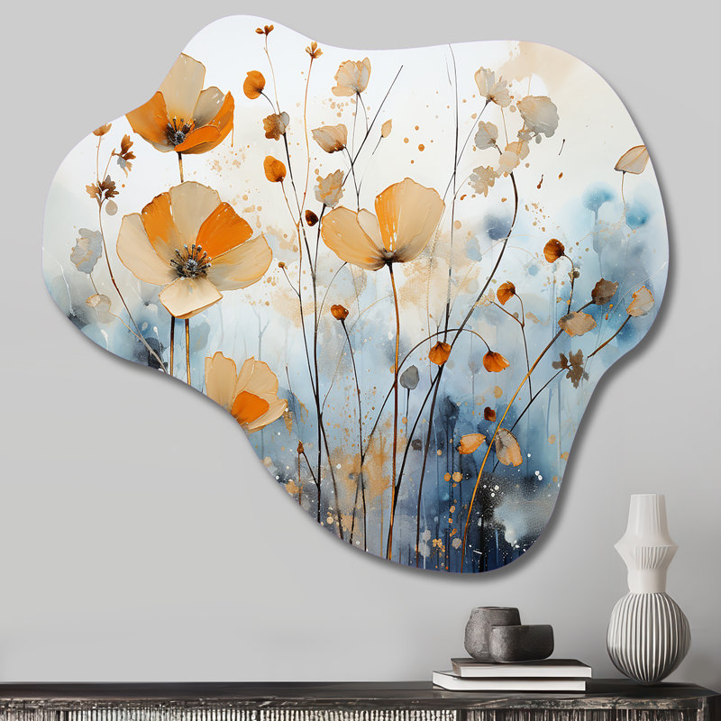 «Orange Blue Mute Botanicals II - Cloud Abstract Botanicals», reproduction d'art asymétrique, H 25 po x l 28 po x P 1 po