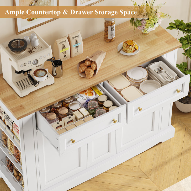 47.2"w Kitchen Island Cart With Solid Wood Top, White