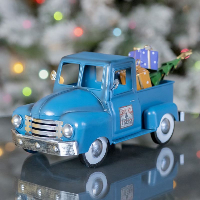 Mini camion avec arbre de Noël et cadeaux, Bleu antique