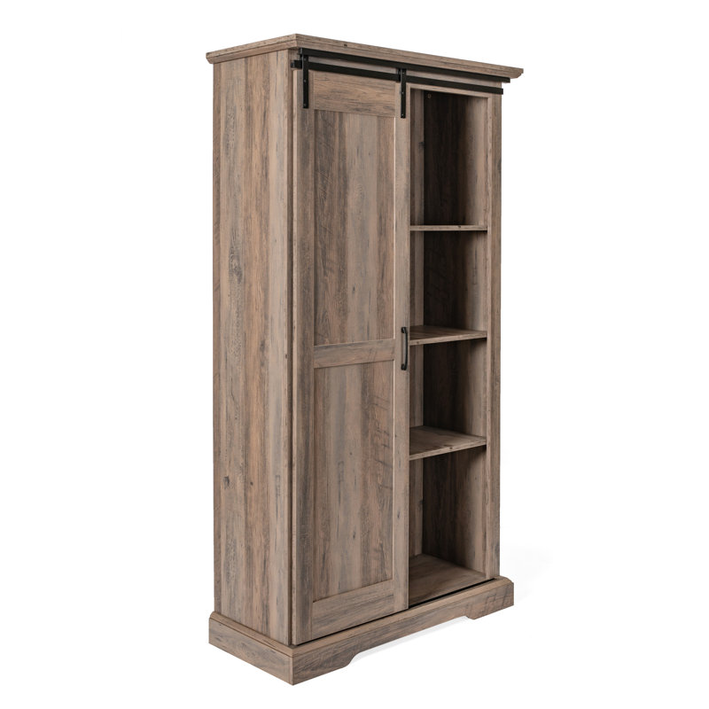 Rustic Farmhouse Storage Cabinet Bookcase with Sliding Barn Door and Adjustable Shelves, Graywash