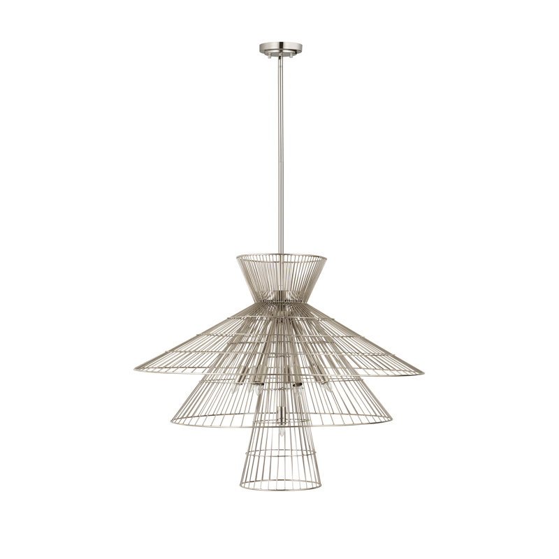 Lustre géométrique unique à 8 lumières Bowry, Nickel poli