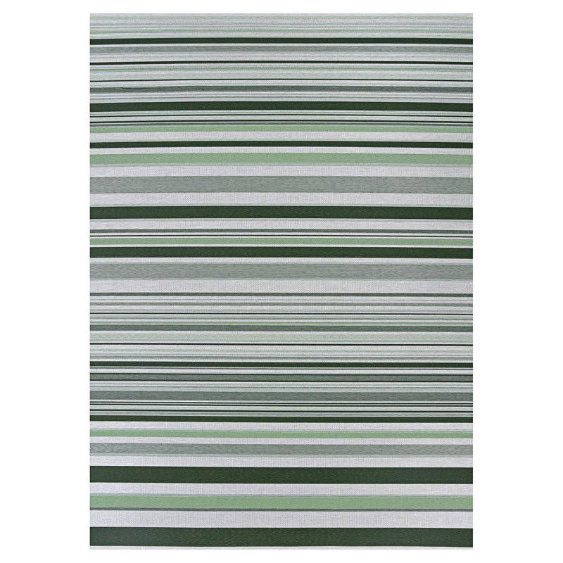 Dolce Performance Flatweave Striped Grass Green Indoor Outdoor Rug, Rectangle 5'3" x 7'6"