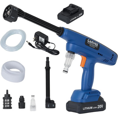 Nettoyeur haute pression sans fil portatif - buse réglable 6-en-1, alimenté par batterie, nettoyeur à auto-amorçage - pour les voitures, les cours et l'utilisation à l'extérieur, bleu - Comprend 1 bloc-piles