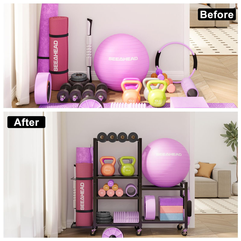 6-Tier Home Gym Storage Rack With Wheels, Dumbbell Weight Rack And Yoga Mat Organizer