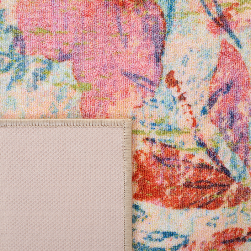 Blue and Blush Pink Abstract Floral 9' x 12' Area Rug