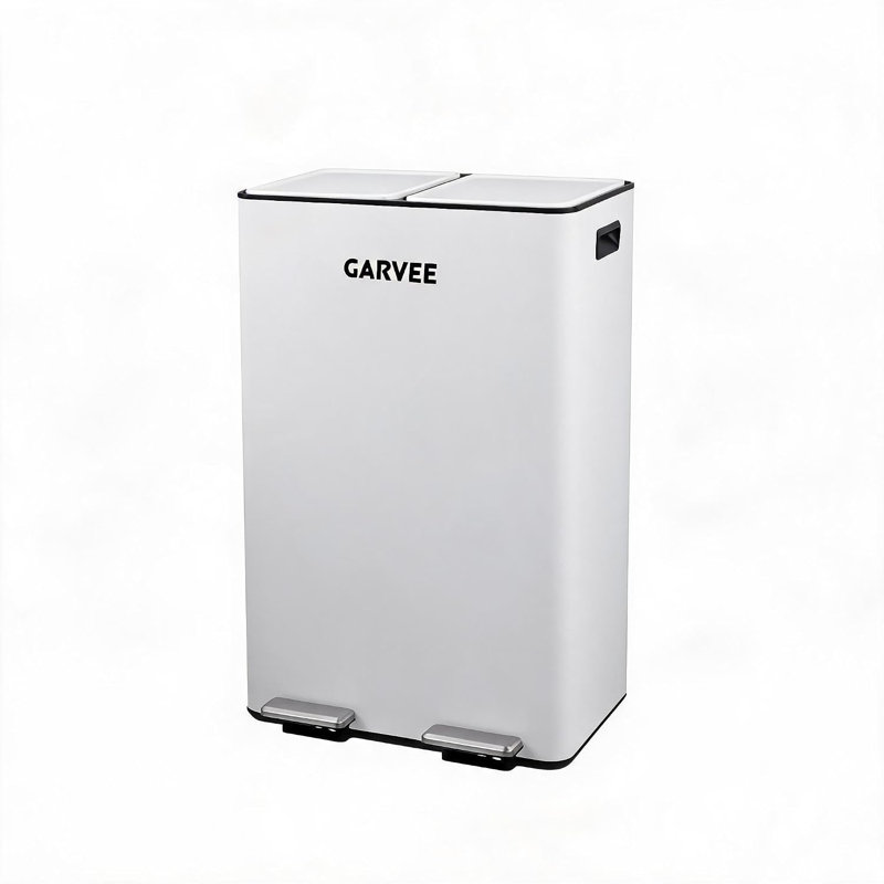Poubelle à pédale à double compartiment de 60 L, blanc lisse, White