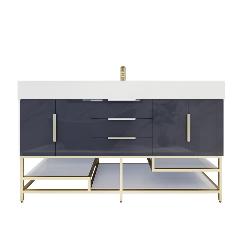 Ensemble de meuble-lavabo simple 59 po Glasgow, Gris foncé à haute brillance