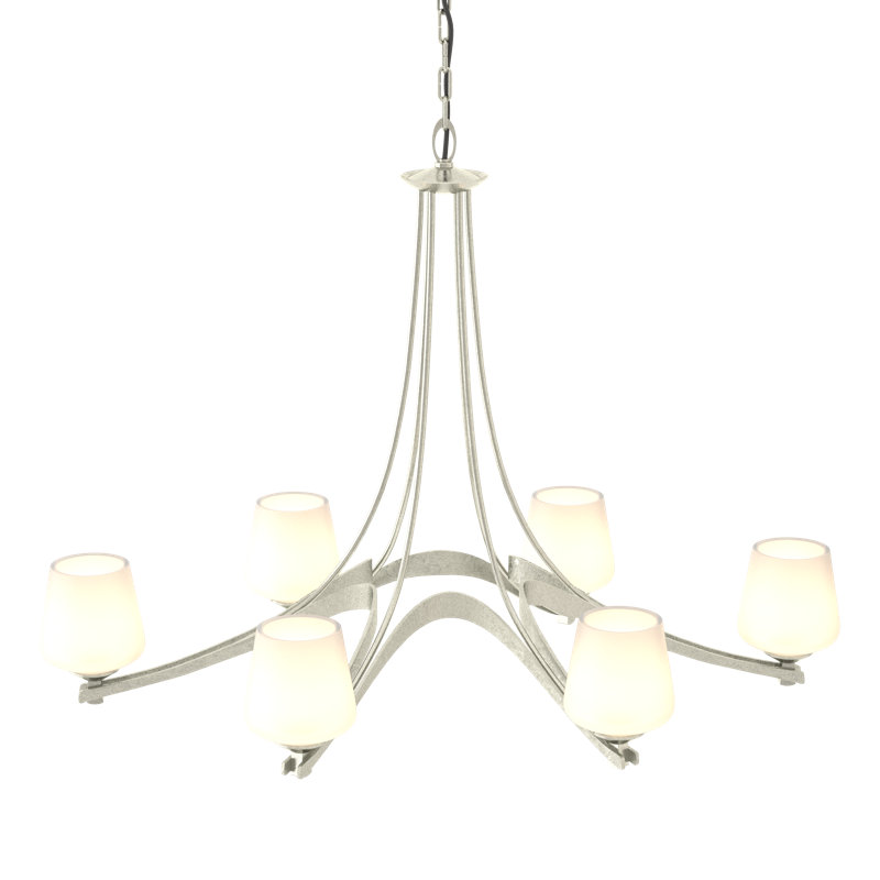 Oval Ribbon 6 - Light Shaded Classic/Traditional Chandelier, Opal Glass, Sterling