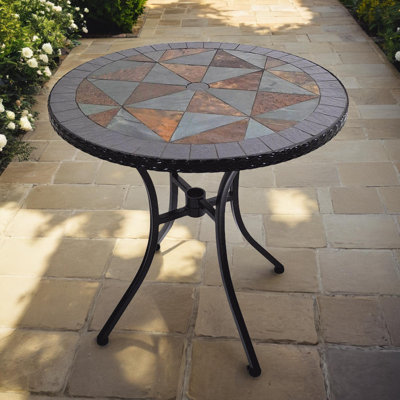 Tobarra Round Stone Outdoor with Umbrella Hole Bistro Table - 70 cm W 70 cm D