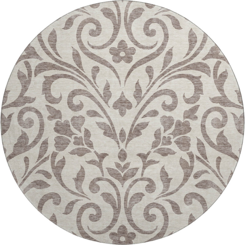 Premium Machine Washable Prisco Taupe Rug, Round 8'