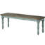 Banc de salle à manger bleu patiné avec siège en grain de bois naturel - revêtement blanc antique