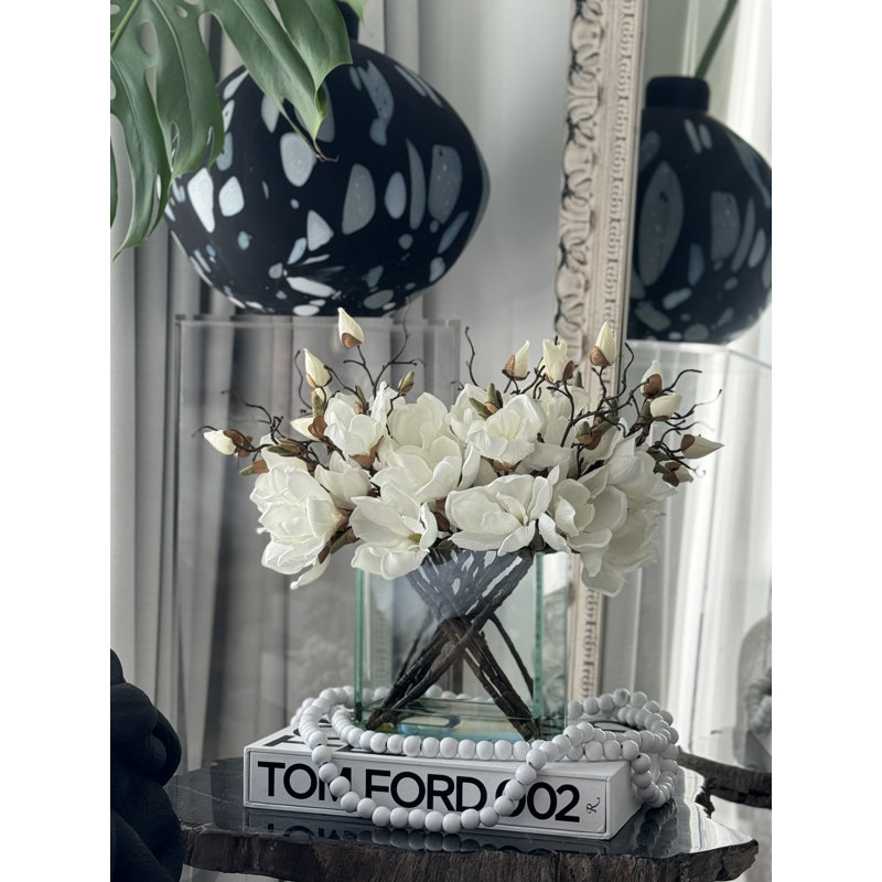 Magnolia Arrangement in Vase, White