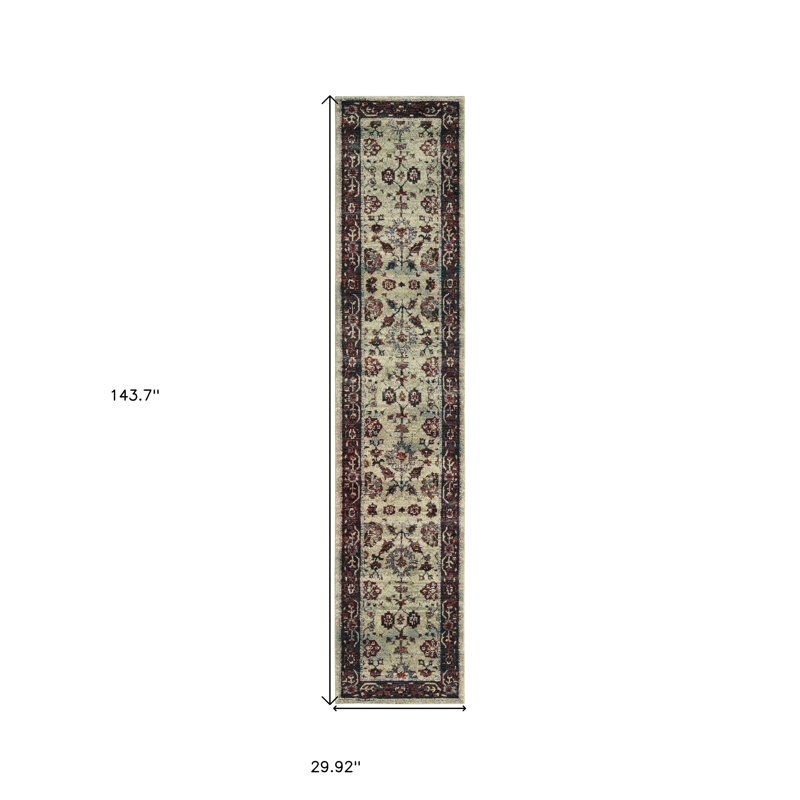 Tapis de couloir oriental 2 pi x 10 pi en pierre et rouge tissé à la machine