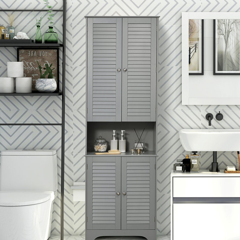 Bathroom Storage Cabinet With 2 Cabinets - Gray 23.5" W X 11.75" D 7.75" H Compact Magnetic Doors 22Lbs Capacity Per Shelf