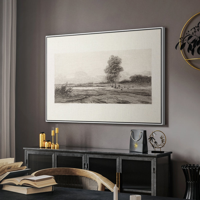 Rétro esquisse rétro-imprimée sur toile, Blanc, H 25 po x l 37 po