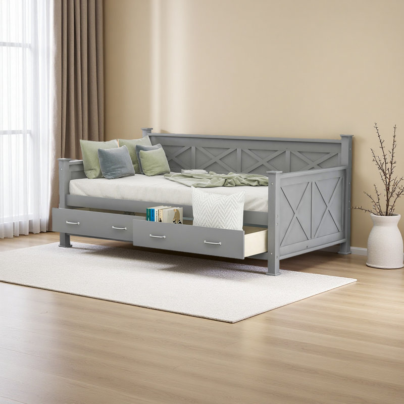 Twin Size Wooden Modern And Rustic Casual Style Daybed, Gray