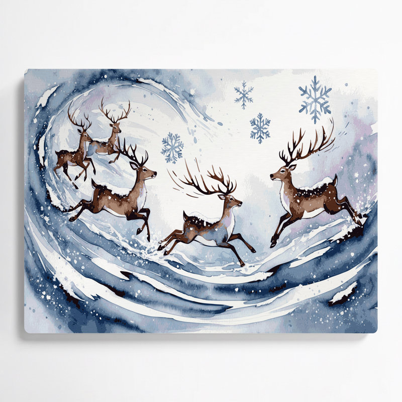 Art mural en métal renne de Noël jouant dans la neige, H 11 po x l 14 po
