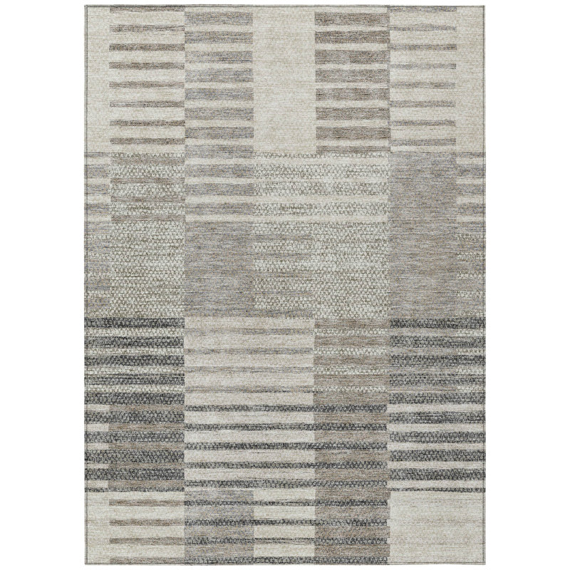 Tapis intérieur lavable rayé ivoire et taupe 9 pi x 12 pi beige