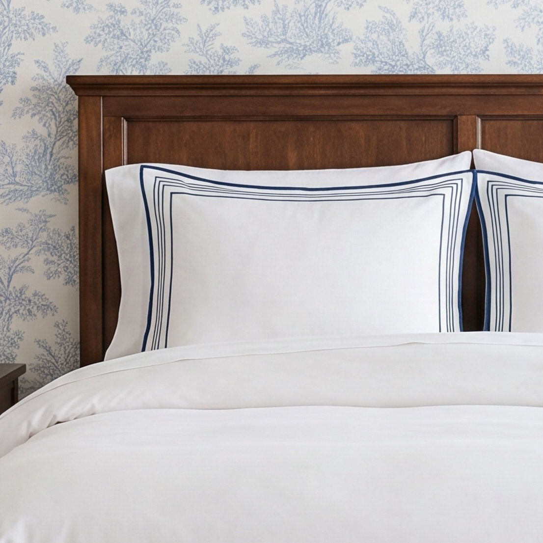 Erlea Cotton Sham Set, White/Adriatic, Standard/Twin