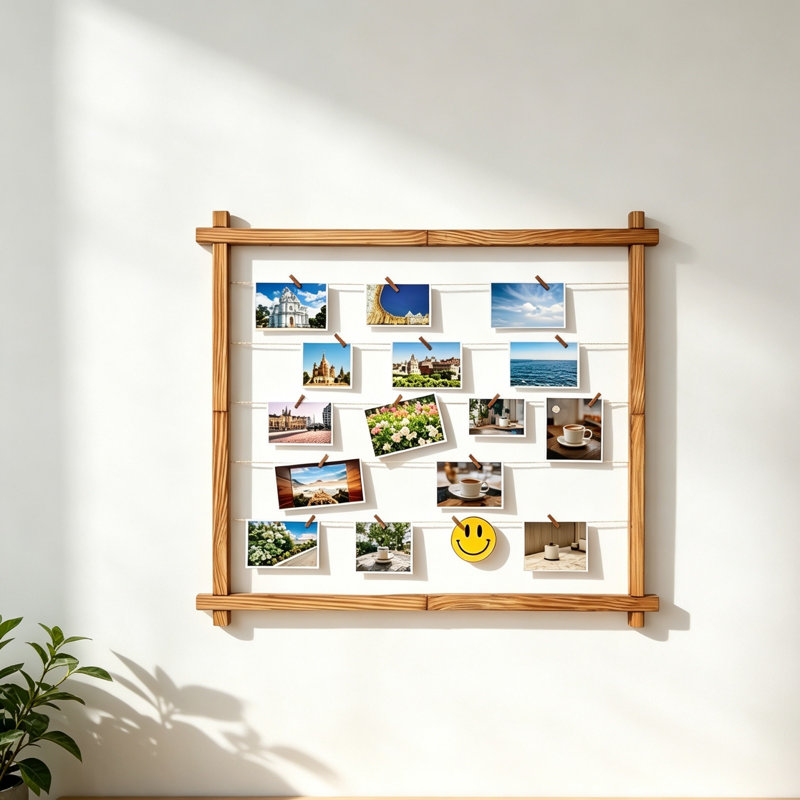 Photo Display Board With Clips,Hanging Picture Wall Decor Brown for Graduation Letter Postcard