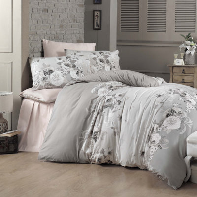 Ensemble de housse de couette 100% coton blanc / gris Gaige