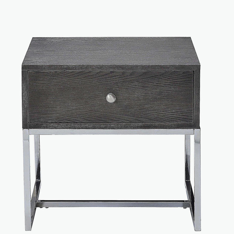 Table de bout avec rangement en chêne gris et chrome