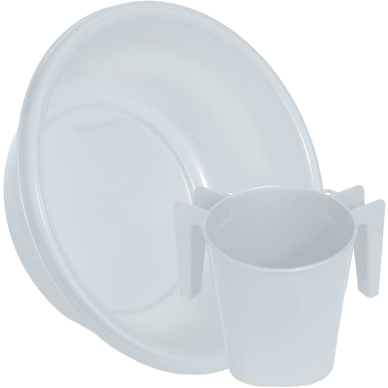 Meoshia Square Wash Cup & Round Wash Basin Netilat Yadayim, Negel Vasser Set, Pearl White