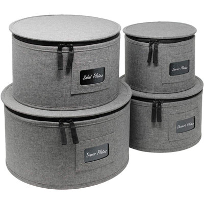 Sorbus 4-Piece Stackable Plate Carrier Set for Dinnerware, Plate Organization and Storage with Felt Plate Protector, Grey