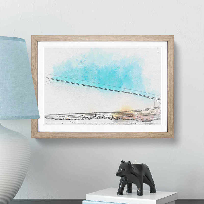 View of San Francisco in California in Abstract - Picture Frame Graphic Art Print, 35cm H x 50cm W x 2cm D, Oak