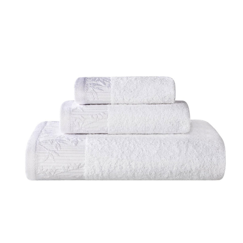Ensemble de serviettes de bain en coton de poids moyen à bordure florale en jacquard pour la salle de bain Carinna
