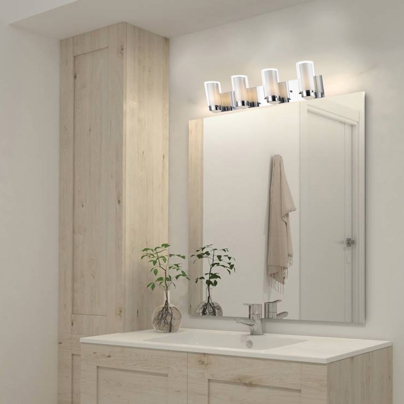Applique murale 4 lumières en nickel satiné avec abat-jour en verre transparent, Nickel satiné, 4 lumières
