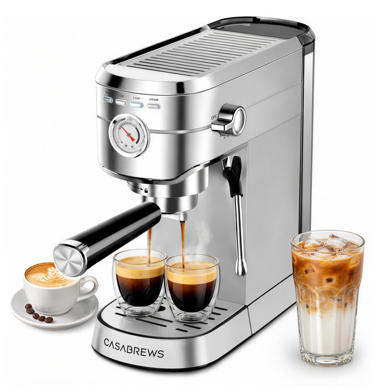 Machine à espresso CASABREWS CM5418, cafetière 20 bars avec contrôle de température PID, manomètre, préinfusion, buse à vapeur et design en acier inoxydable