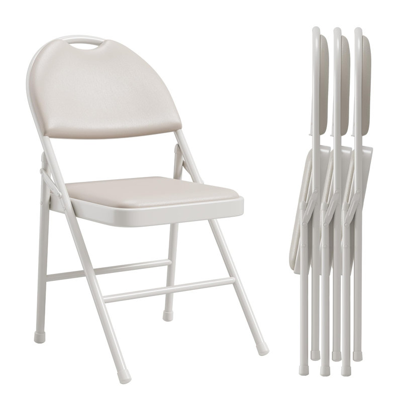 Lot de 4 chaises pliantes avec coussin rembourrÃ© en PU Ã©pais, siÃ¨ges commerciaux portables et empilables, Beige, Beige