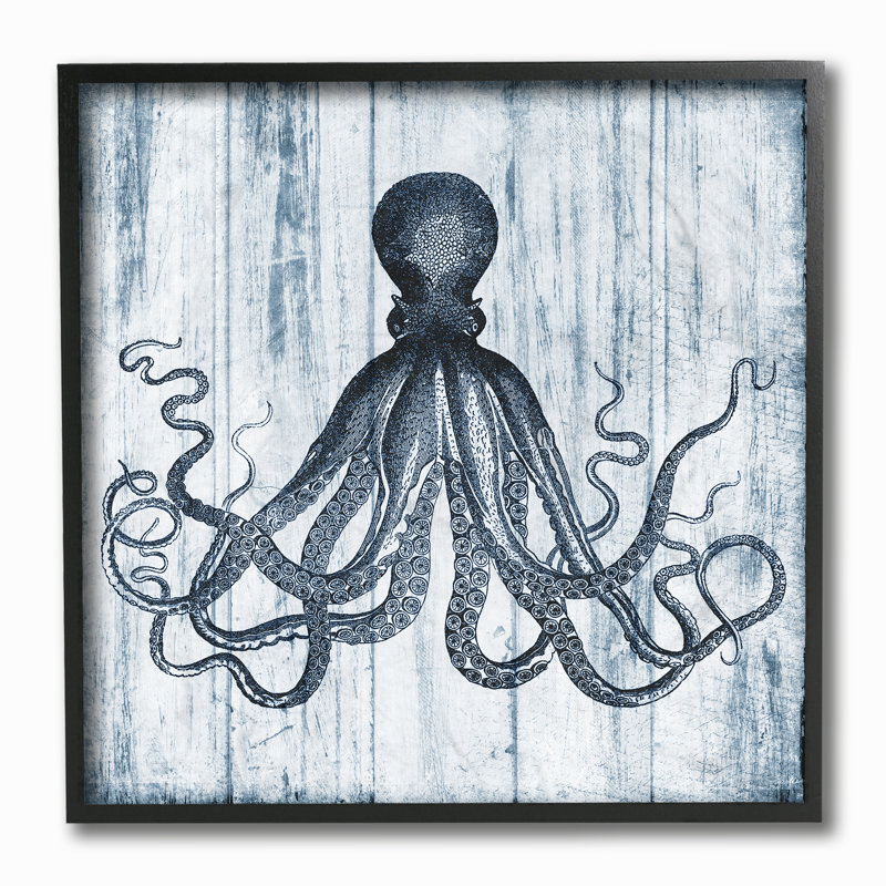 «Distress Octopus Ocean Animal Illustration», impression, Giclée encadrée noir minuit, H 12 po x l 12 po